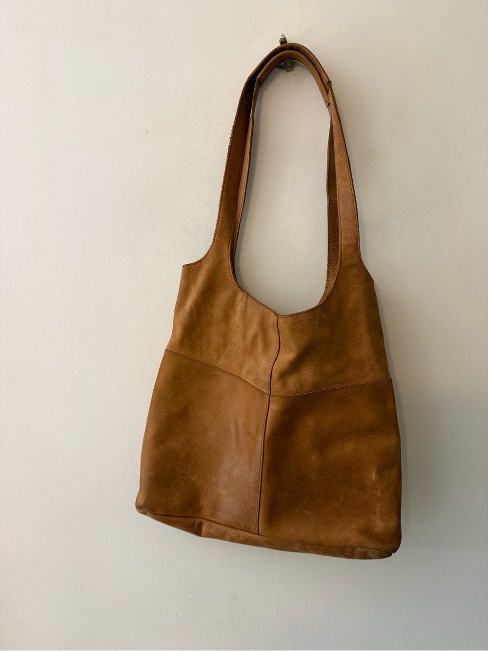 Raven + Lily Cognac Large Leather Slouchy Shoulder Tote Bag